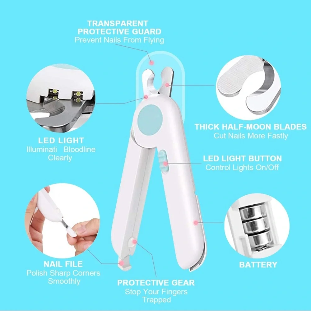 LED Pet Nail Clippers for Cat Dog w/Nail File